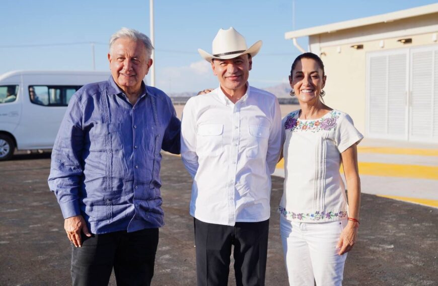 Claudia Sheinbaum, AMLO y Alfonso Durazo arrancan gira de trabajo en Sonora