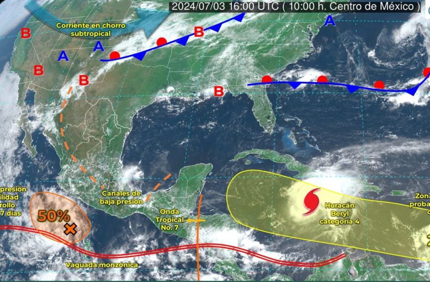 Huracán ‘Beryl’ no viene solo: Onda tropical 7 y canal de baja presión amenazan a la Península de Yucatán