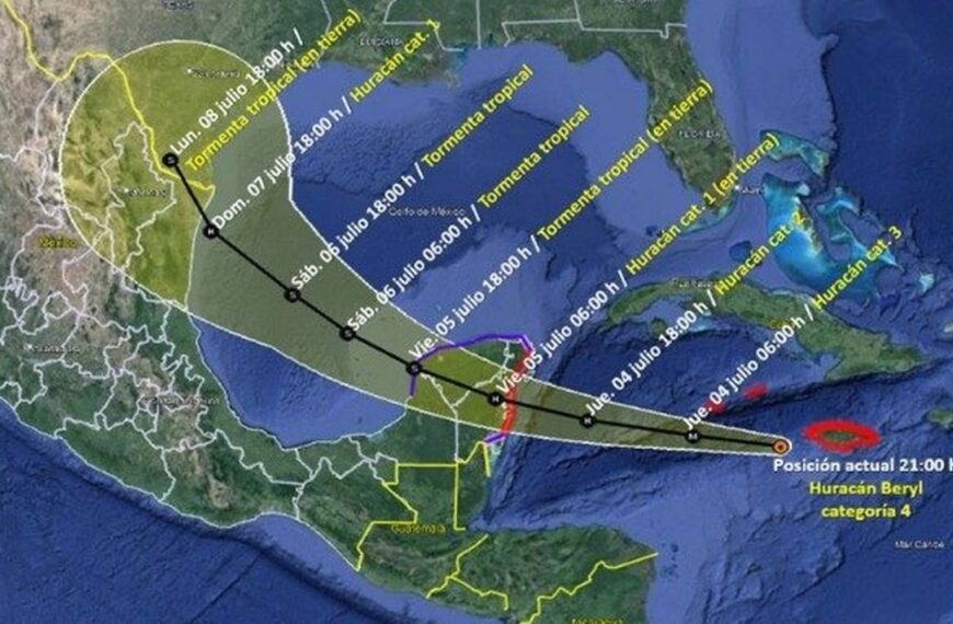 Tamaulipas se prepara ante el posible impacto del huracán Beryl: ¿cuál es su trayectoria actual?
