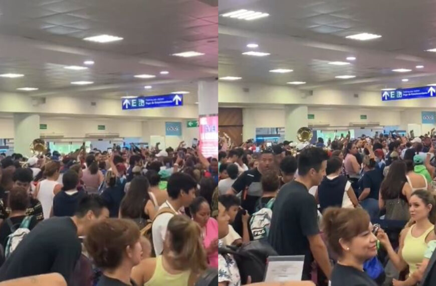 ¡No se achicopalan! Con banda, pasajeros cantan ‘Cielito Lindo’ en aeropuerto de Cancún