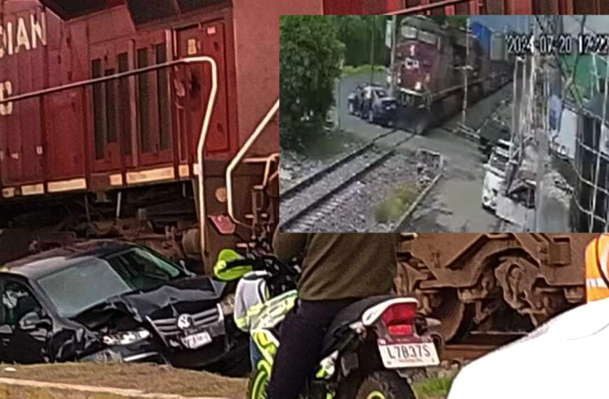 Auto es embestido por tren en Michoacán; conductor se quedó en vía tras supuesta falla mecánica (VIDEO)