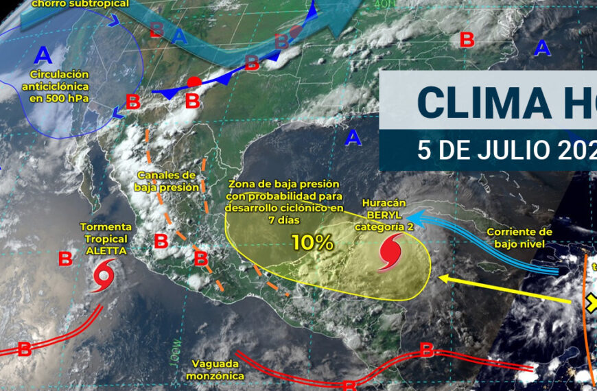 “Beryl” se aproxima a México con lluvias torrenciales, oleaje alto; así estará el clima HOY 5 de julio