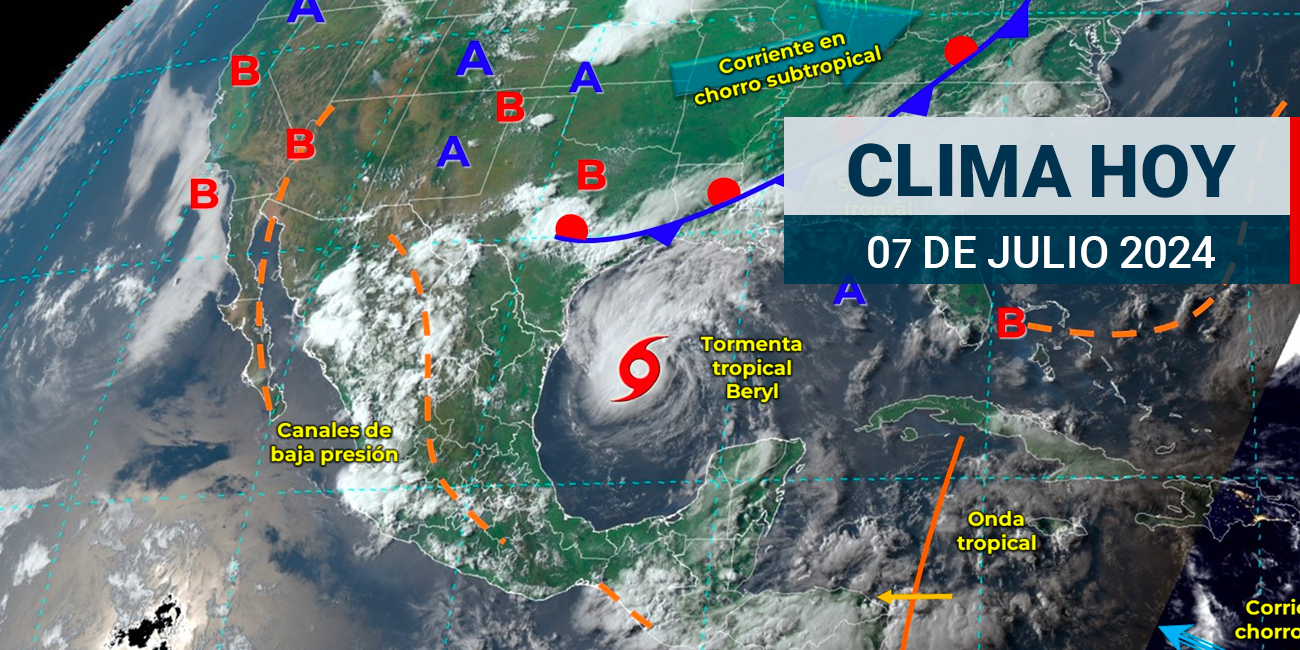 ¡Lluvias intensas! “Beryl” continuará su desplazamiento sobre el Golfo de México