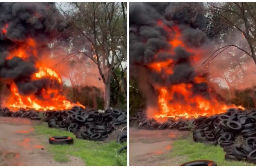 Reportan incendio en depósito de llantas en Tepeji del Río en Hidalgo