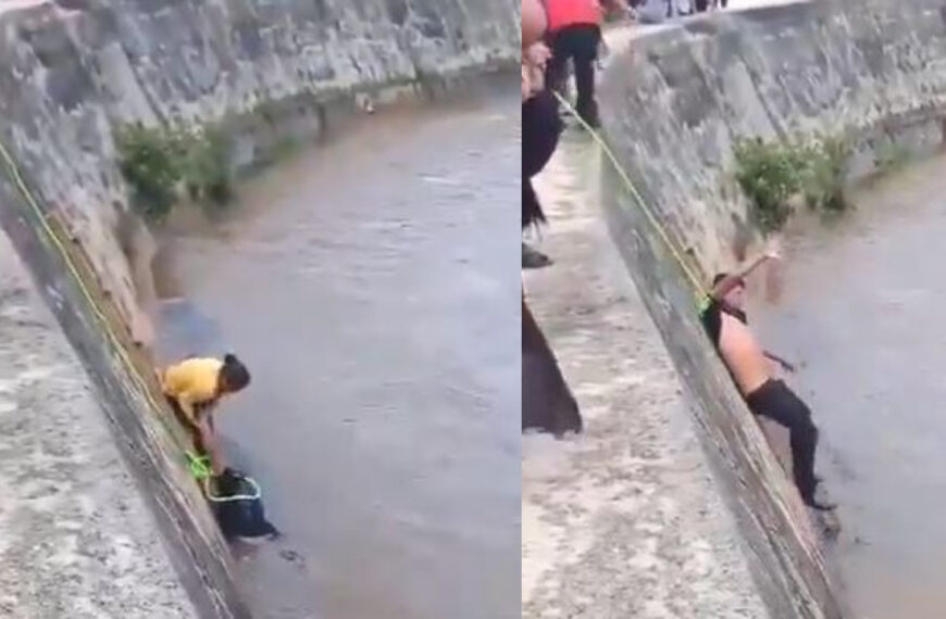 VIDEO: ¡Lo rescata la mamá! Joven en supuesto estado de ebriedad cae a un río en Chiapas