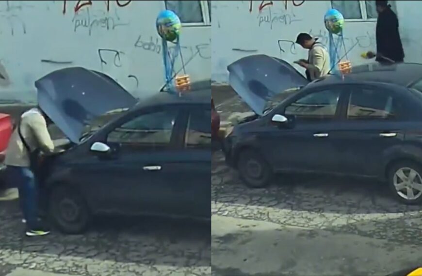 VIDEO: ¡De no creer! Ladrón roba auto: en una mano el botín y en la otra el recuerdo de la fiesta anterior