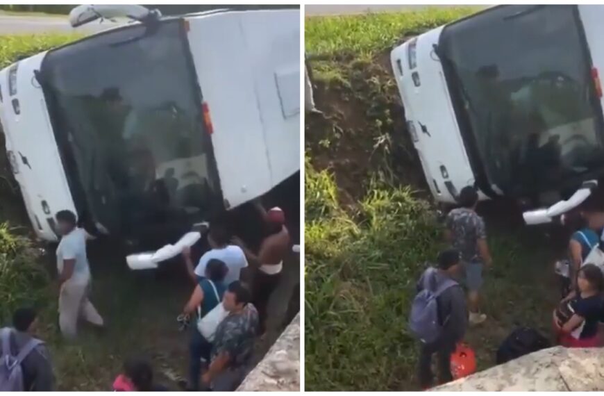 Niños y mujeres quedan atrapadas tras volcadura de autobús entre Tonalá y Pijijiapan, en Chiapas