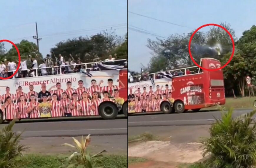 VIDEO: En plena celebración, copa de futbol de Paraguay toca cables de alta tensión