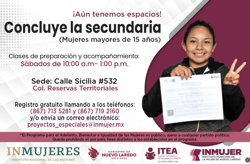 Mantiene Inmujer convocatoria abierta de educación secundaria…