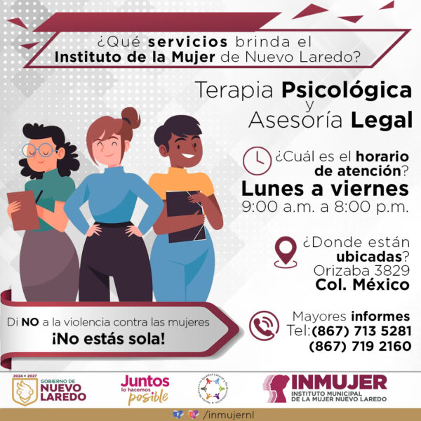 Inmujer brinda apoyo psicológico y asesoría legal gratuita