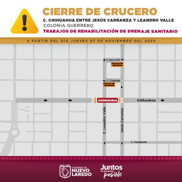 Informa gobierno municipal cierre de vialidad por trabajos de rehabilitación