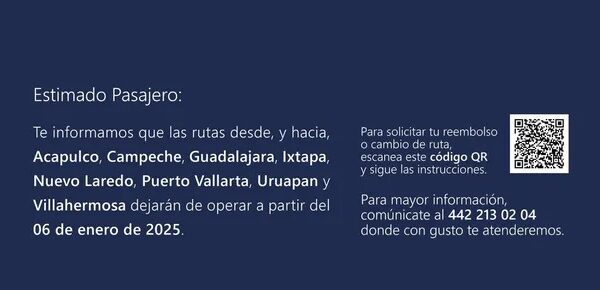 Mexicana de Aviación anuncia que ocho rutas dejan de operar desde mañana; incluido Nuevo Laredo