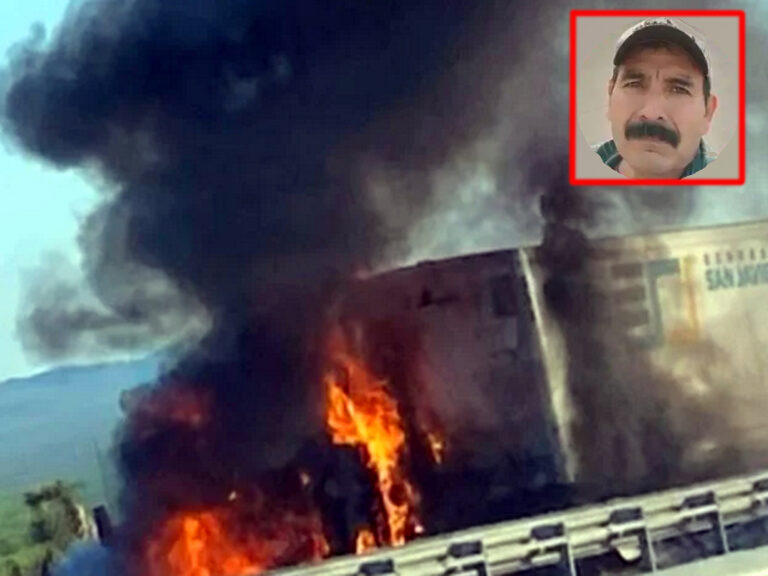 Tráiler incendiado tras choque fatal en las carreteras de Nuevo León rumbo a Nuevo Laredo.
