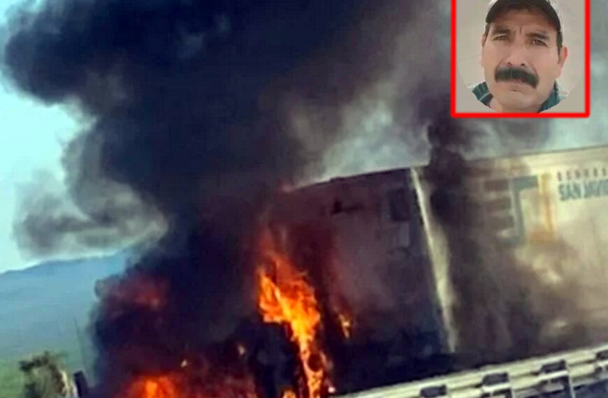Tráiler incendiado tras choque fatal en las carreteras de Nuevo León rumbo a Nuevo Laredo.