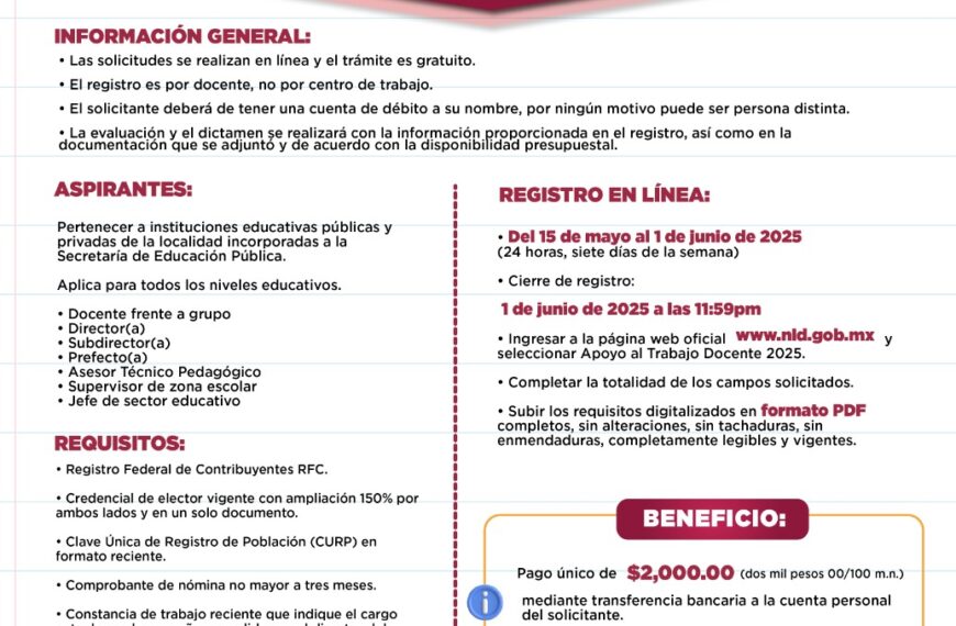 Invita gobierno municipal a registrarse para el programa de apoyo al trabajo docente