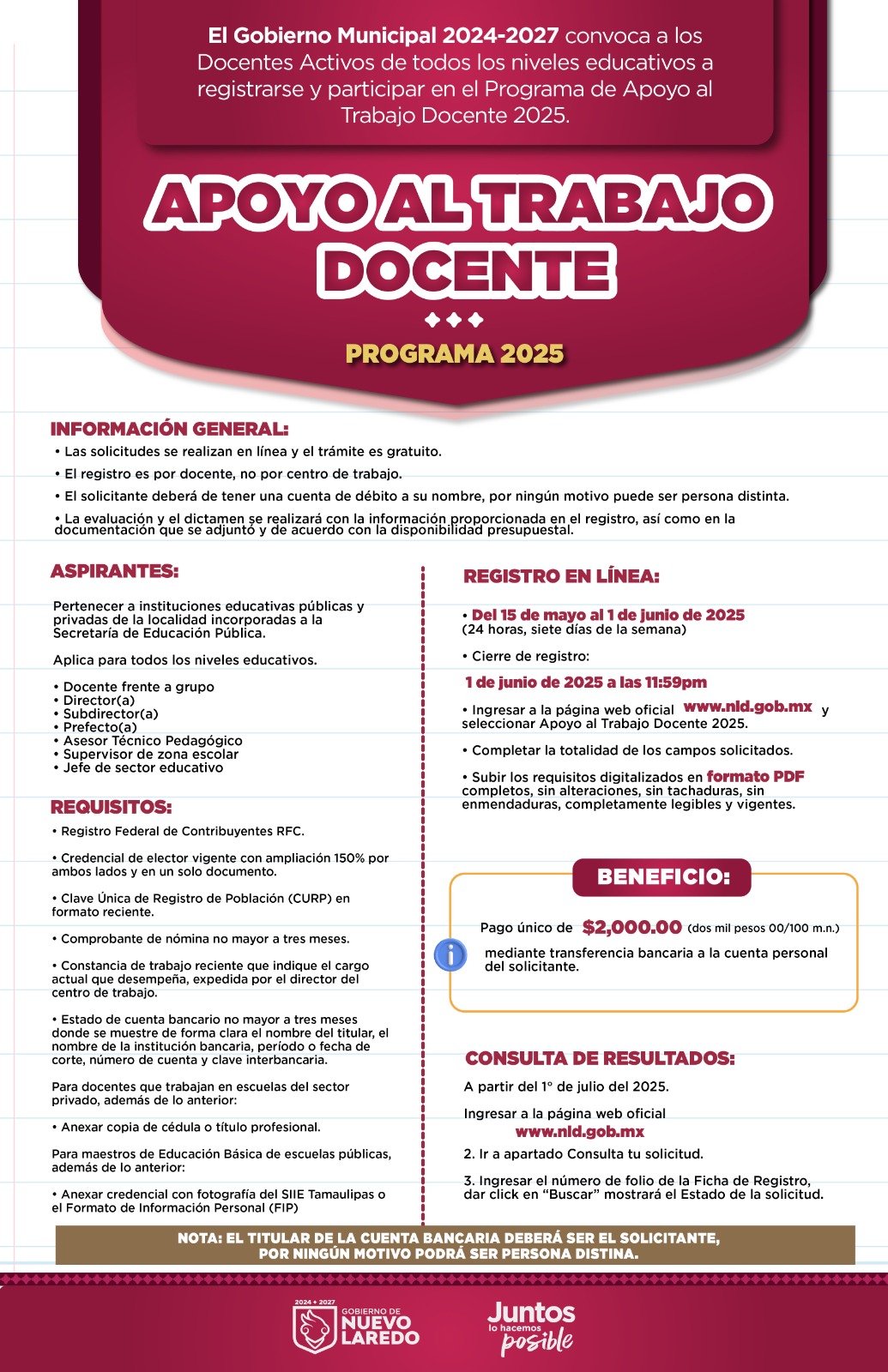 Maestras y maestros de Nuevo Laredo durante jornada de registro al bono econmico educativo 2025