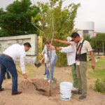 Voluntarios plantan árboles durante la campaña de reforestación en Nuevo Laredo
