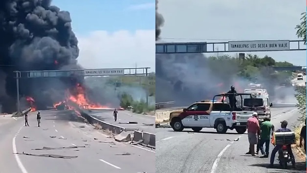 Explota una pipa en los límites de Tamaulipas y Nuevo León y causa cierre total de la carretera