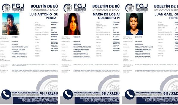 Buscan a tres hermanos desaparecidos en Tamaulipas, dos de ellos menores de edad