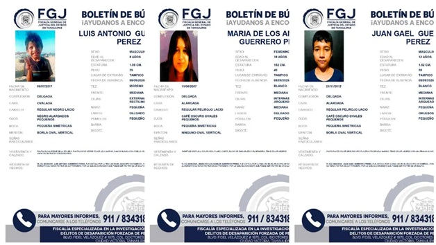 Buscan a tres hermanos desaparecidos en Tamaulipas, dos de ellos menores de edad