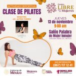 Invitan a mujeres de Nuevo Laredo a clase de pilates como parte de la Cartelera Naranja del Inmujer