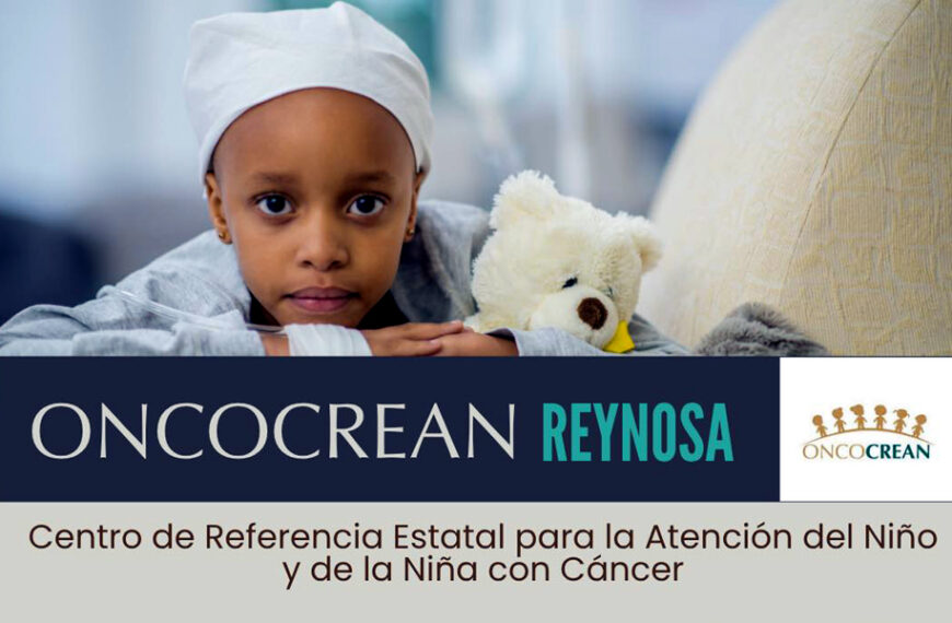 Banner de OncoCREAN Reynosa sobre atención oncológica pediátrica.