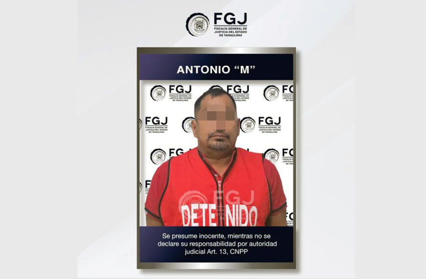 Ficha informativa de la Fiscalía General de Justicia de Tamaulipas que muestra a un hombre detenido e identificado como Antonio “M”, vinculado a proceso por abuso sexual contra una persona menor de edad en Nuevo Laredo.