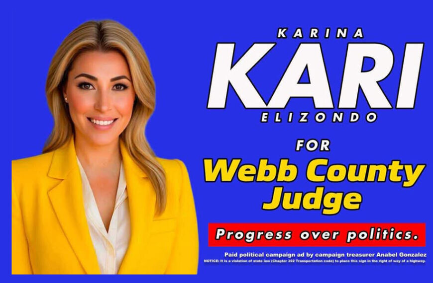 Imagen de campaña de Karina Kari Elizondo como candidata a juez del condado de Webb en Laredo, Texas.