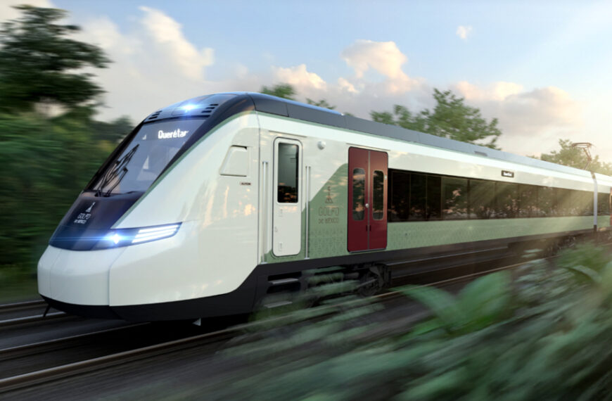 Tren de pasajeros de larga distancia Saltillo–Nuevo Laredo con cuatro vagones y velocidad de hasta 165 km/h.