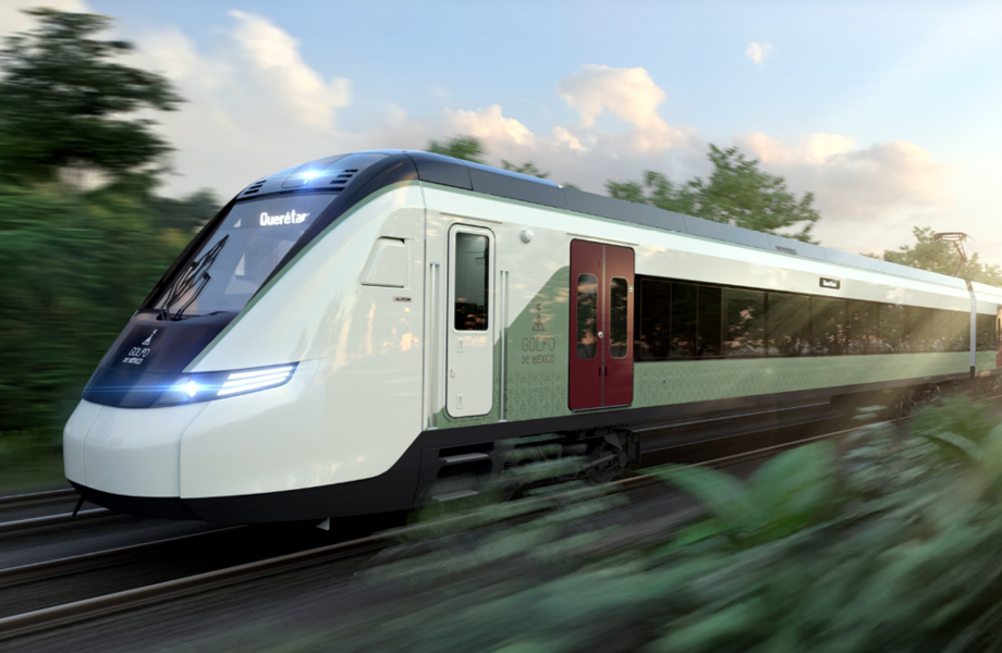 Tren de pasajeros de larga distancia Saltillo–Nuevo Laredo con cuatro vagones y velocidad de hasta 165 km/h.