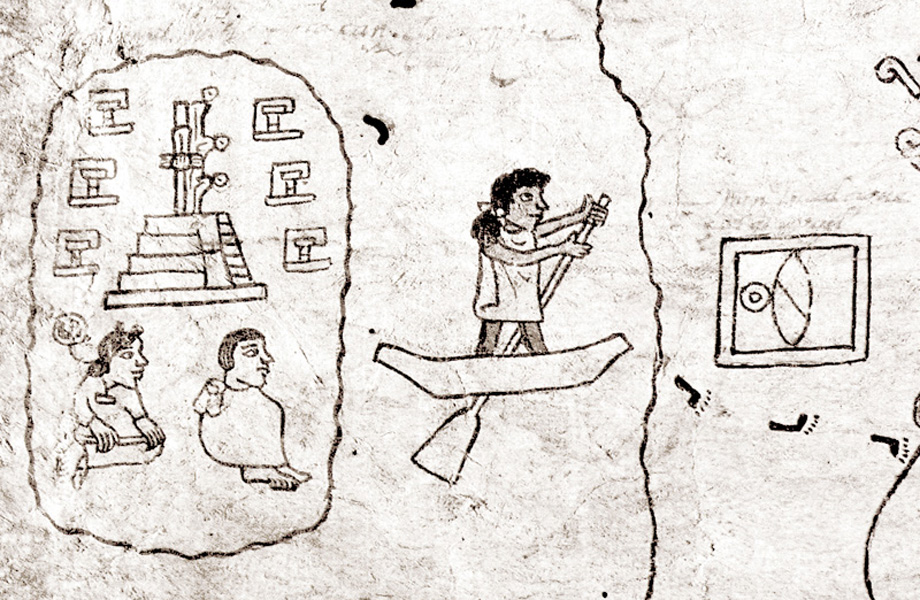 Detalle del Cdice Boturini con escenas de la peregrinacin del pueblo mexica