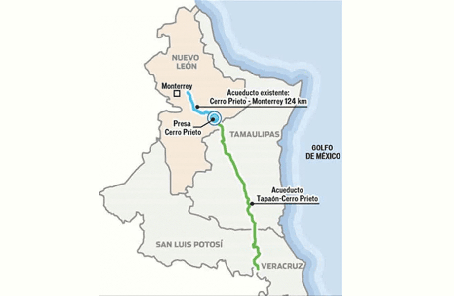 Mapa del acueducto del Ro Pnuco hacia el norte de Mxico