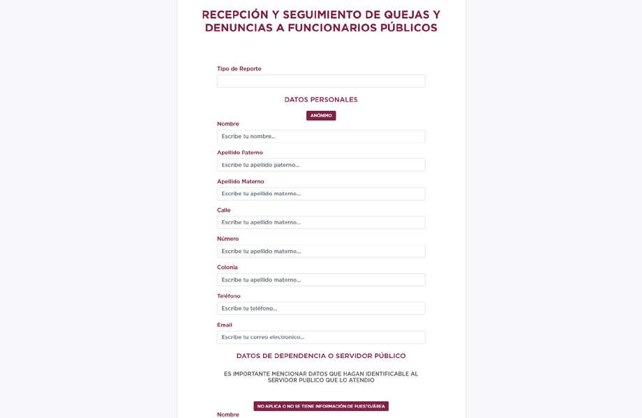 Formulario digital del programa DIGA para la recepcin de quejas y denuncias contra servidores pblicos municipales