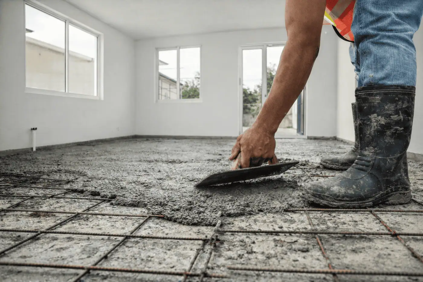 Colocación de piso de concreto en vivienda beneficiada por el programa Piso Firme 2026 en Nuevo Laredo.