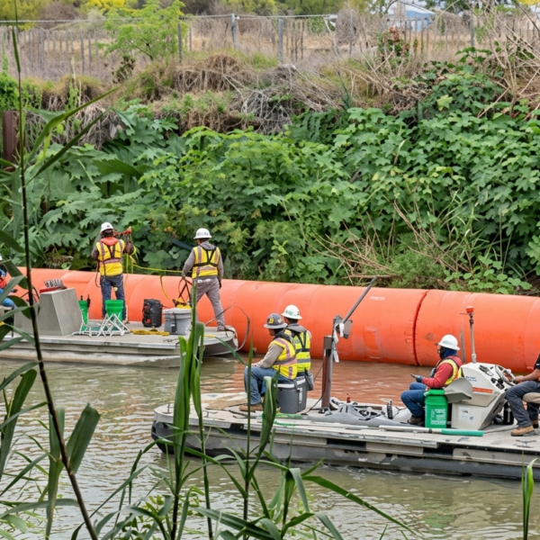 Inician instalación de boyas en el río Bravo en la frontera de Matamoros y Brownsville